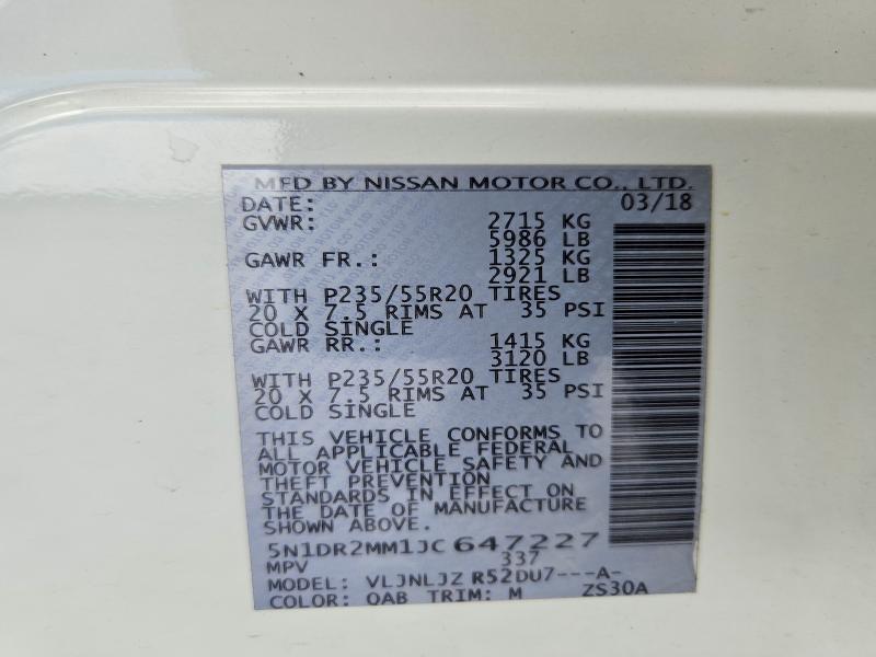 Photo 14 from auction – 2018 NISSAN PATHFINDER with VIN 5N1DR2MM1JC647227