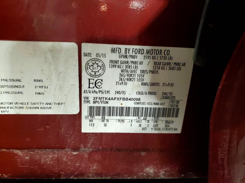 Photo 14 from auction – 2015 FORD EDGE with VIN 2FMTK4APXFBB40098