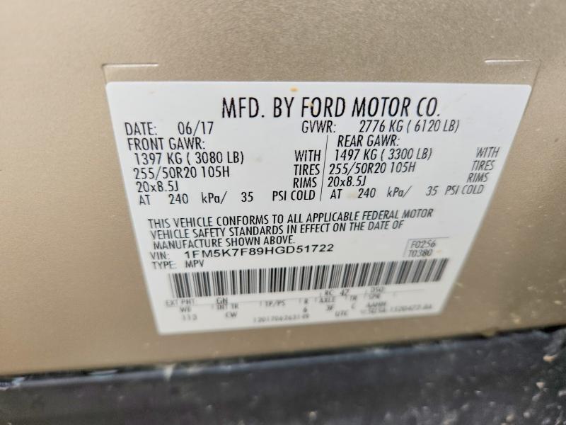 Photo 14 from auction – 2017 FORD EXPLORER with VIN 1FM5K7F89HGD51722