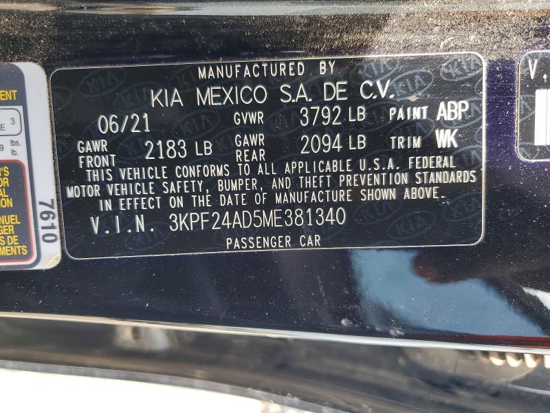 Photo 14 from auction – 2021 KIA FORTE with VIN 3KPF24AD5ME381340