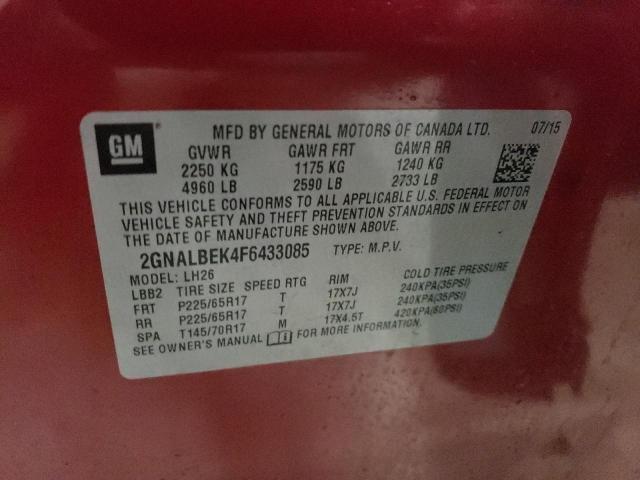 Photo 14 from auction – 2015 CHEVROLET EQUINOX LT with VIN 2GNALBEK4F6433085