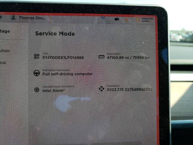 Photo 9 from auction – 2020 TESLA MODEL Y with VIN 5YJYGDEE1LF014988