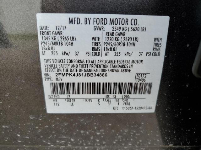 Photo 14 from auction – 2018 FORD EDGE SEL with VIN 2FMPK4J81JBB34886
