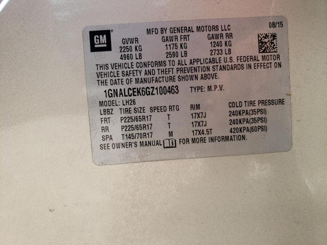 Photo 14 from auction – 2016 CHEVROLET EQUINOX LT with VIN 1GNALCEK6GZ100463