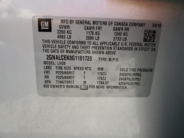 Photo 14 from auction – 2016 CHEVROLET EQUINOX LT with VIN 2GNALCEK8G1181720