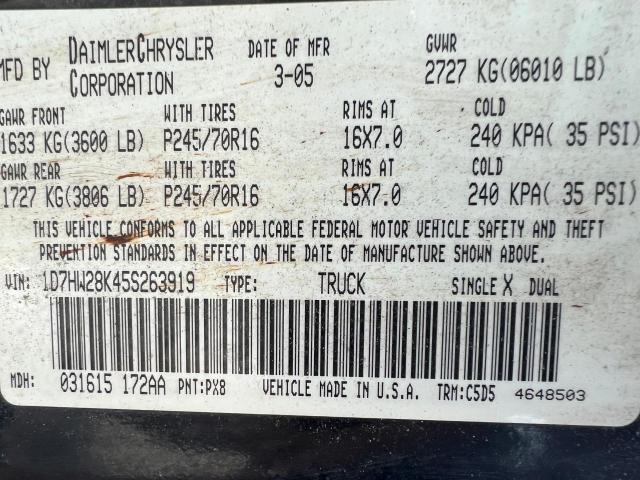 Photo 10 from auction – 2005 DODGE DAKOTA QUA with VIN 1D7HW28K45S263919