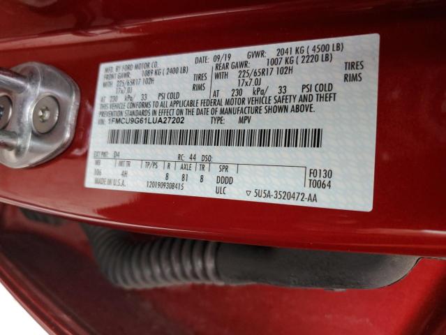 Photo 14 from auction – 2020 FORD ESCAPE SE with VIN 1FMCU9G61LUA27202