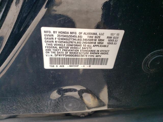 Photo 14 from auction – 2016 HONDA PILOT EXL with VIN 5FNYF5H80GB023878