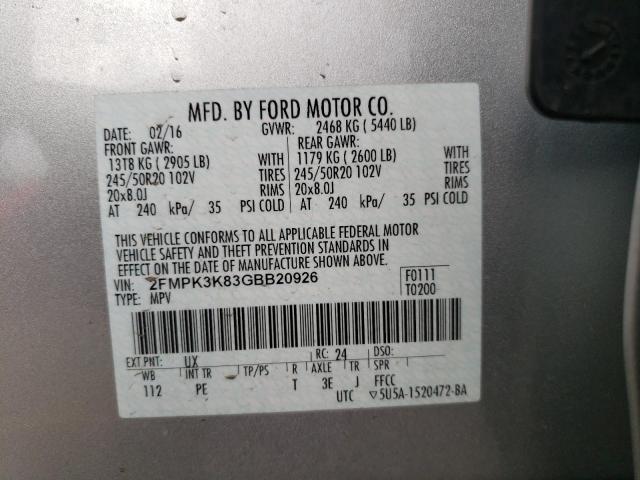 Foto 14 de la subasta – 2016 FORD EDGE TITAN con VIN 2FMPK3K83GBB20926