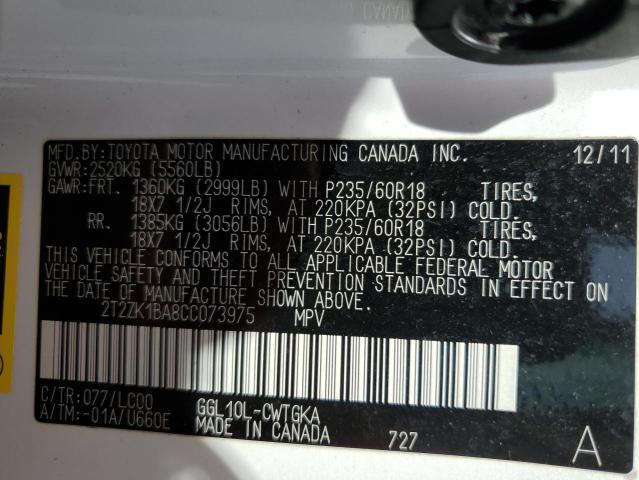 Photo 14 from auction – 2012 LEXUS RX 350 with VIN 2T2ZK1BA8CC073975