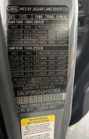 Photo 10 from auction – 2016 LAND ROVER RANGE ROVE with VIN SALVP2BG5GH107959