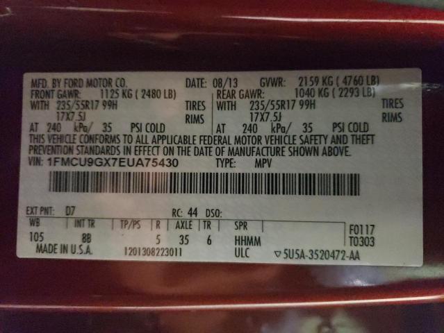 Photo 14 from auction – 2014 FORD ESCAPE SE with VIN 1FMCU9GX7EUA75430