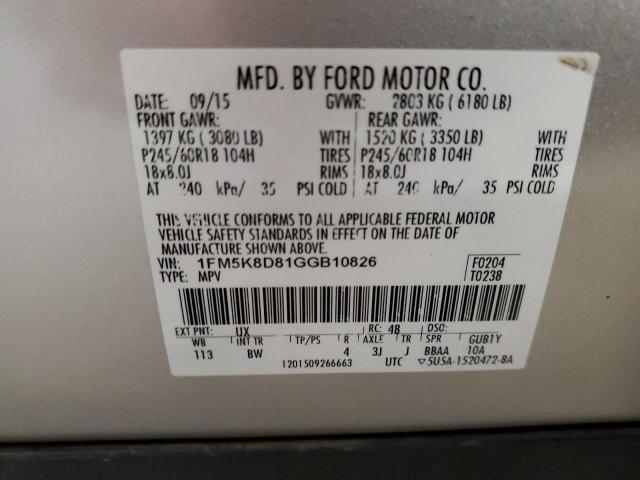 Photo 14 from auction – 2016 FORD EXPLORER X with VIN 1FM5K8D81GGB10826