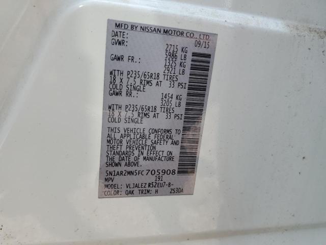 Photo 14 from auction – 2015 NISSAN PATHFINDER with VIN 5N1AR2MN5FC705908