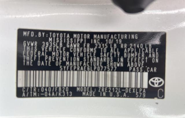 Photo 10 from auction – 2020 TOYOTA COROLLA LE with VIN 5YFEPRAE6LP077577