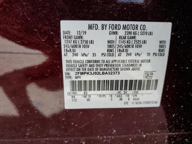 Photo 14 from auction – 2020 FORD EDGE SEL with VIN 2FMPK3J92LBA32373
