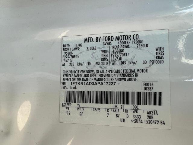 Photo 10 from auction – 2010 FORD RANGER with VIN 1FTKR1AD3APA17227