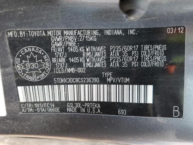 Photo 14 from auction – 2012 TOYOTA SIENNA LE with VIN 5TDKK3DC8CS236390
