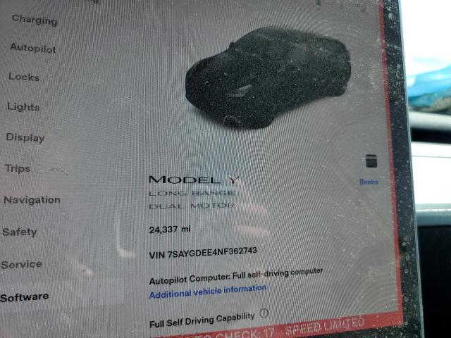 Photo 9 from auction – 2022 TESLA MODEL Y with VIN 7SAYGDEE4NF362743