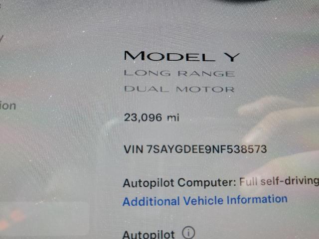 Снимка 9 от търг – 2022 TESLA MODEL Y с VIN 7SAYGDEE9NF538573