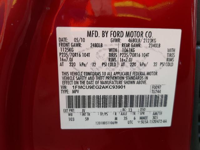 Photo 14 from auction – 2010 FORD ESCAPE LIM with VIN 1FMCU9EG2AKC93901
