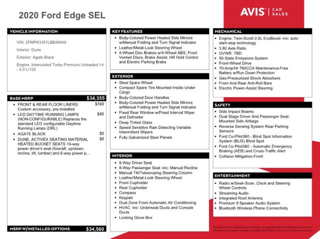 Photo 13 from auction – 2020 FORD EDGE SEL with VIN 2FMPK3J91LBB48048