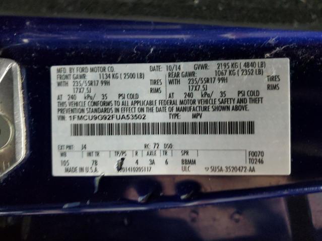 Photo 14 from auction – 2015 FORD ESCAPE SE with VIN 1FMCU9G92FUA53502