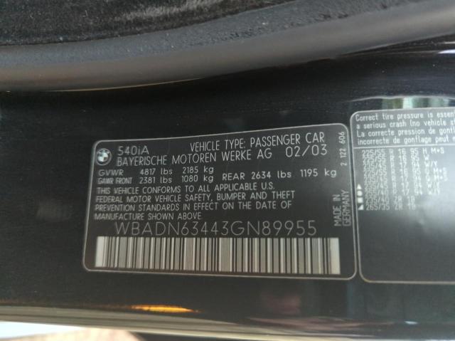 Photo 10 from auction – 2003 BMW 540 I AUTO with VIN WBADN63443GN89955