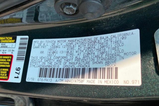 Photo 10 from auction – 2010 TOYOTA TACOMA DOU with VIN 3TMLU4EN6AM043916