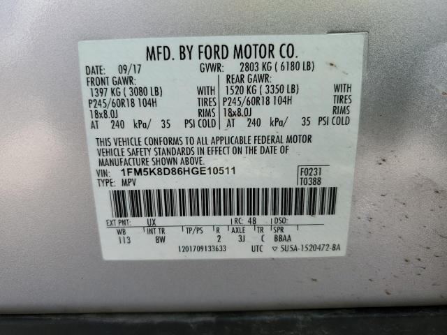 Photo 14 from auction – 2017 FORD EXPLORER X with VIN 1FM5K8D86HGE10511