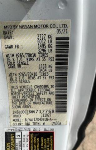 Photo 10 from auction – 2021 NISSAN FRONTIER S with VIN 1N6ED0CE8MN717768