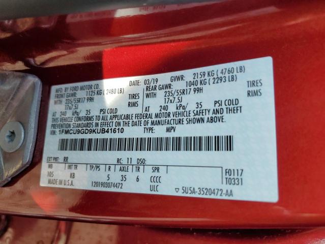 Photo 14 from auction – 2019 FORD ESCAPE SE with VIN 1FMCU9GD9KUB41610