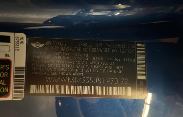 Photo 10 from auction – 2008 MINI COOPER S C with VIN WMWMM33508TP70172