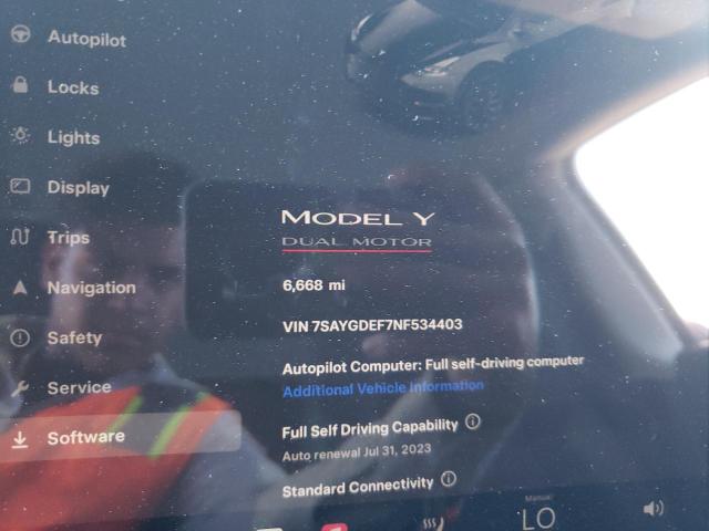 Photo 9 from auction – 2022 TESLA MODEL Y with VIN 7SAYGDEF7NF534403