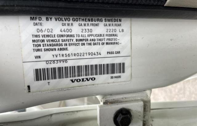 Photo 10 from auction – 2002 VOLVO S60 with VIN YV1RS61R022190434