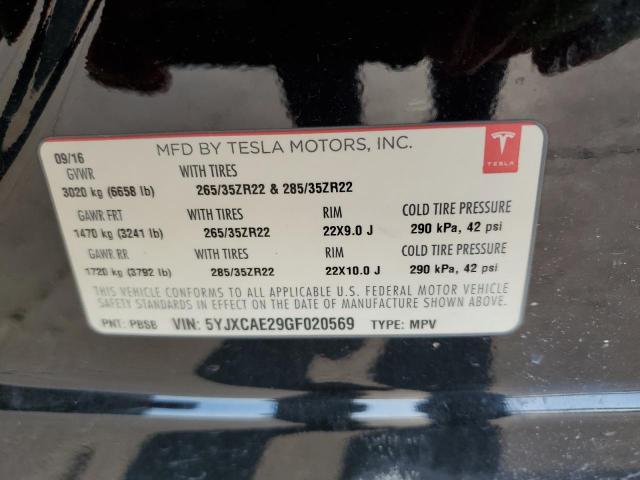 Photo 14 from auction – 2016 TESLA MODEL X with VIN 5YJXCAE29GF020569