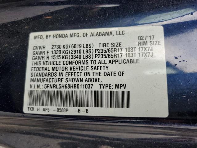 Photo 14 from auction – 2017 HONDA ODYSSEY EX with VIN 5FNRL5H68HB011037