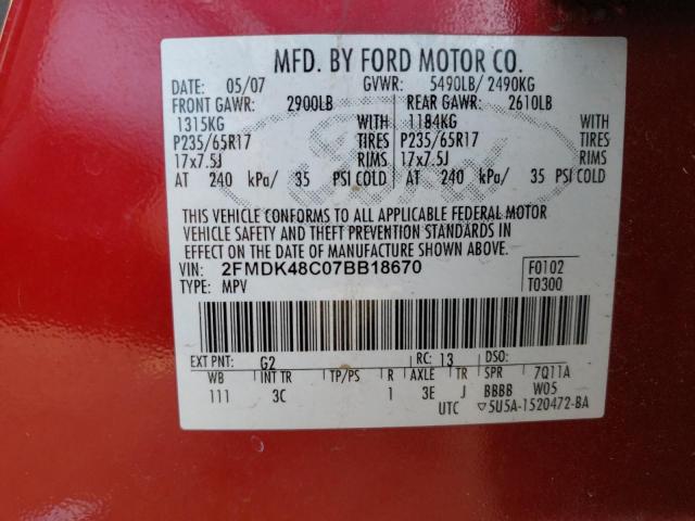 Снимка 14 от търг – 2007 FORD EDGE SEL с VIN 2FMDK48C07BB18670