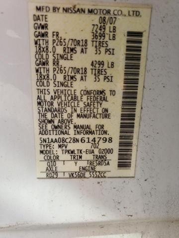 Photo 14 from auction – 2008 NISSAN ARMADA SE with VIN 5N1AA08C28N614798