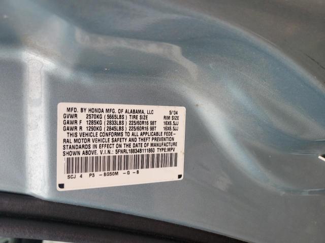 Photo 10 from auction – 2004 HONDA ODYSSEY EX with VIN 5FNRL18834B111860