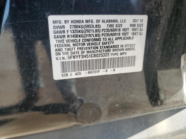 Photo 14 from auction – 2012 HONDA PILOT EXL with VIN 5FNYF3H51CB025322