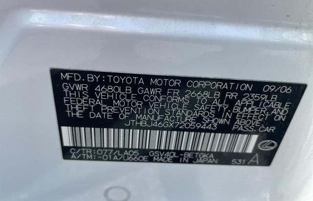 Photo 10 from auction – 2007 LEXUS ES 350 with VIN JTHBJ46GX72059443