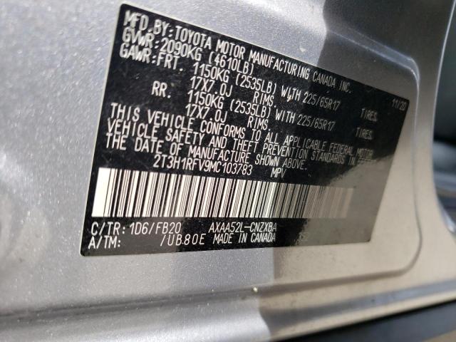Photo 14 from auction – 2021 TOYOTA RAV4 LE with VIN 2T3H1RFV9MC103783