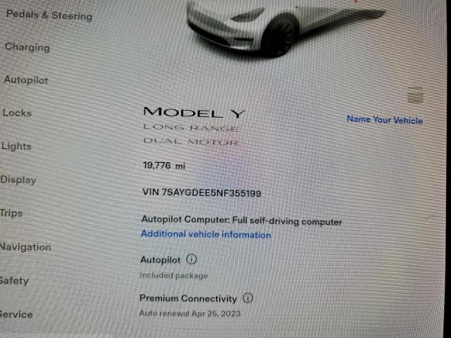 Photo 9 from auction – 2022 TESLA MODEL Y with VIN 7SAYGDEE5NF355199