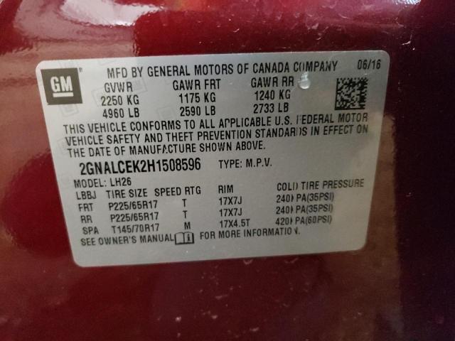 Photo 14 from auction – 2017 CHEVROLET EQUINOX LT with VIN 2GNALCEK2H1508596