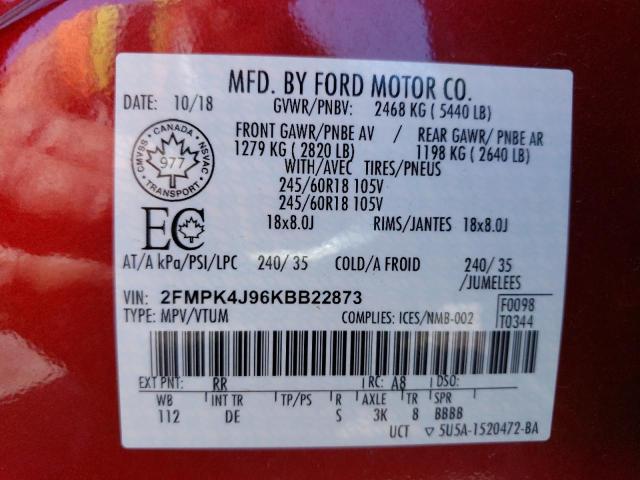 Photo 14 from auction – 2019 FORD EDGE SEL with VIN 2FMPK4J96KBB22873