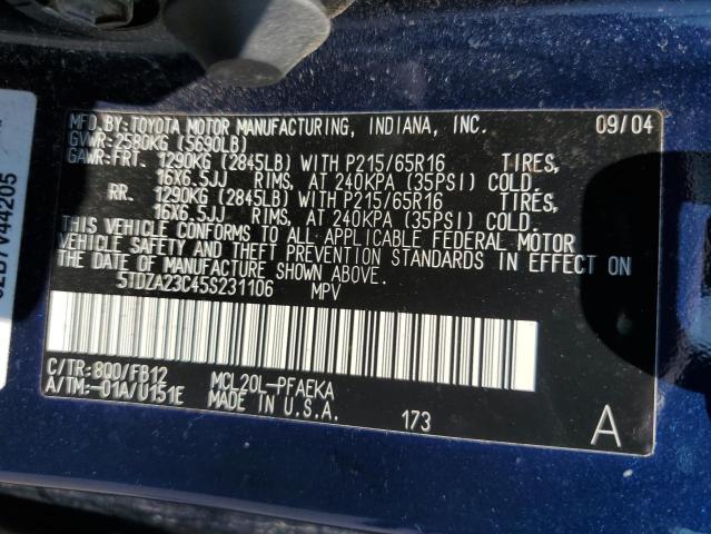 Photo 14 from auction – 2005 TOYOTA SIENNA CE with VIN 5TDZA23C45S231106