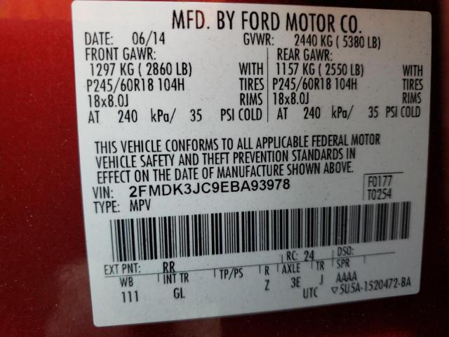 Photo 14 from auction – 2014 FORD EDGE SEL with VIN 2FMDK3JC9EBA93978