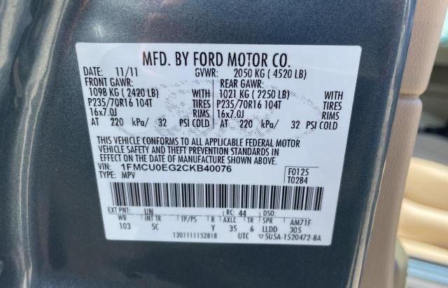 Photo 10 from auction – 2012 FORD ESCAPE LIM with VIN 1FMCU0EG2CKB40076