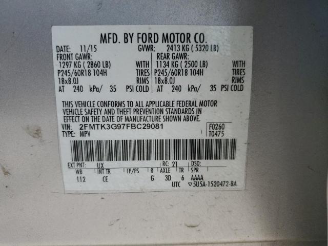 Photo 14 from auction – 2015 FORD EDGE SE with VIN 2FMTK3G97FBC29081